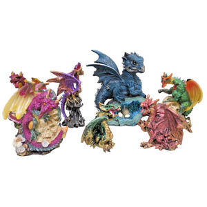Lot Of 7 Fantasy Dragon Figurines Including Sparkle Dragons - 2" To 4.75"